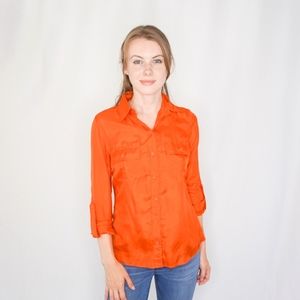 GO by GoSilk Silk Orange Blouse Shirt Button Down